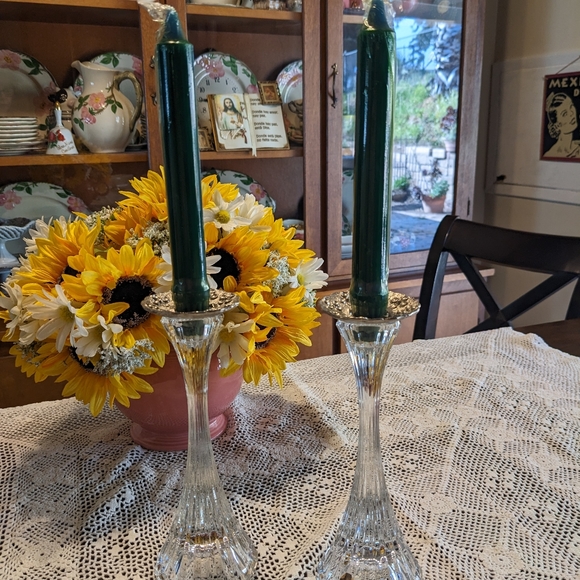 Mikasa set of two crystal candle holders, wax catcher rings, & candles - Picture 2 of 4